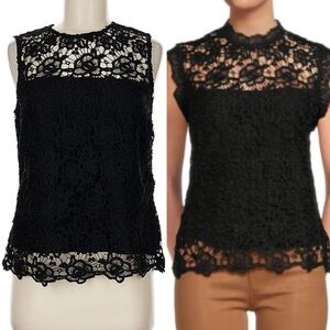 🆕 NANETTE LEOPORE ✨ Black Lace Sleeveless high neck lined top - so pretty!